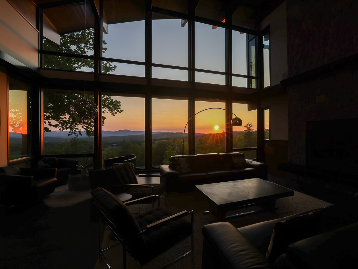 Sunset across the great room valley, frame two of four &mdash; Sunset Falls Berkshires