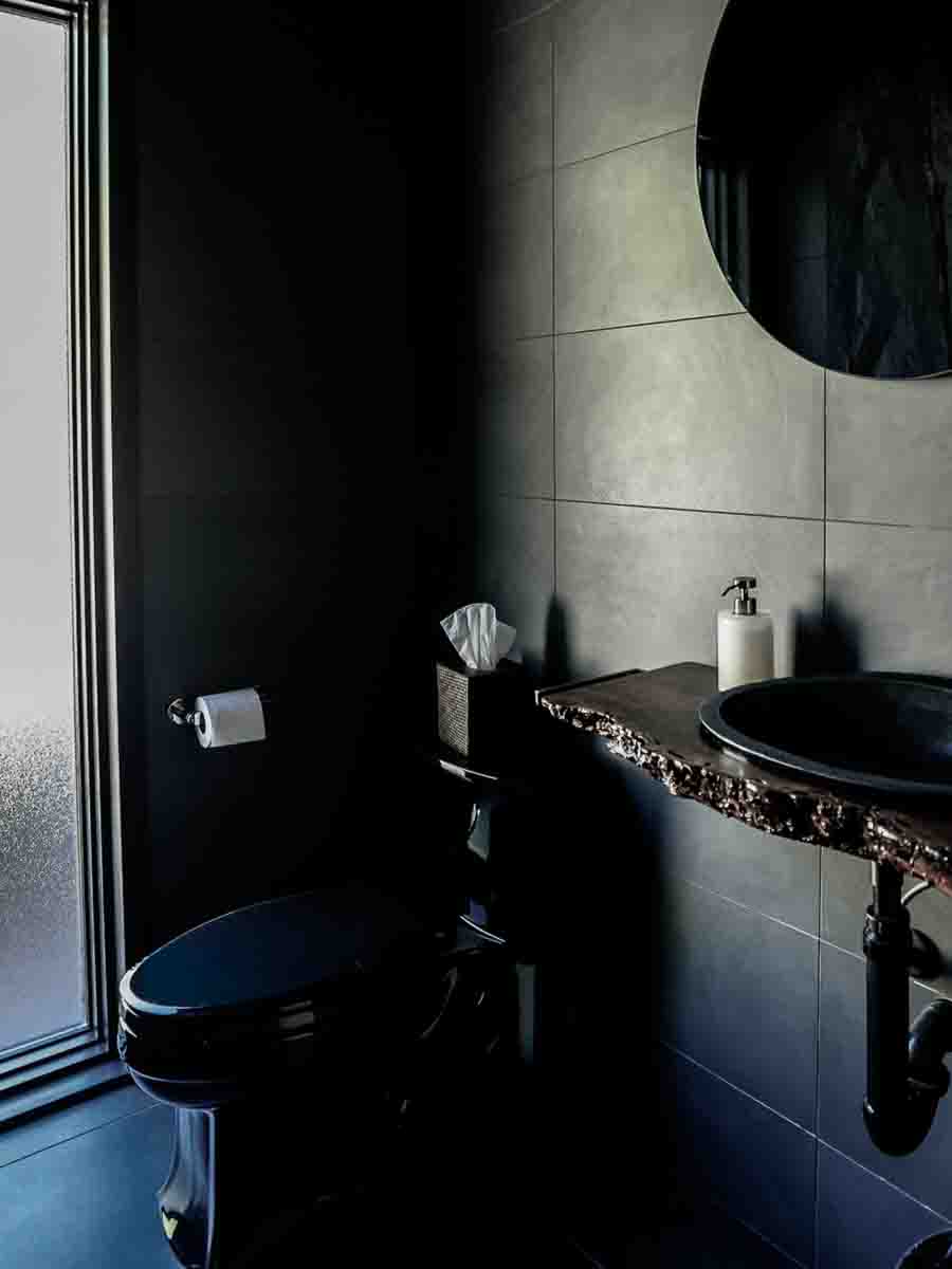 Powder room off the living room at Sunset Falls &mdash; Berkshires