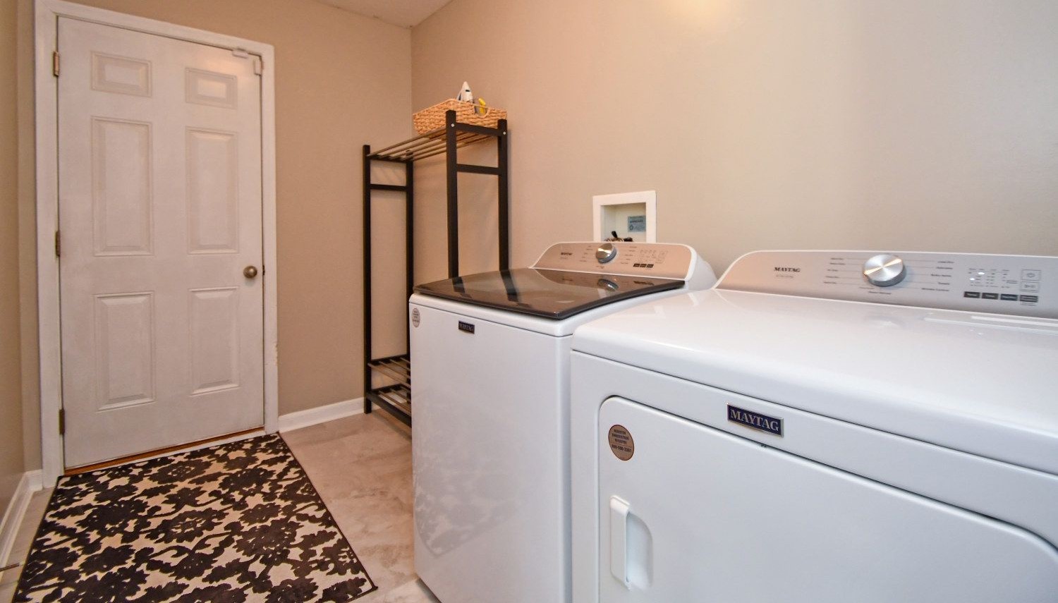 Laundry with Hanging Rack, New Maytag Washer & Dryer