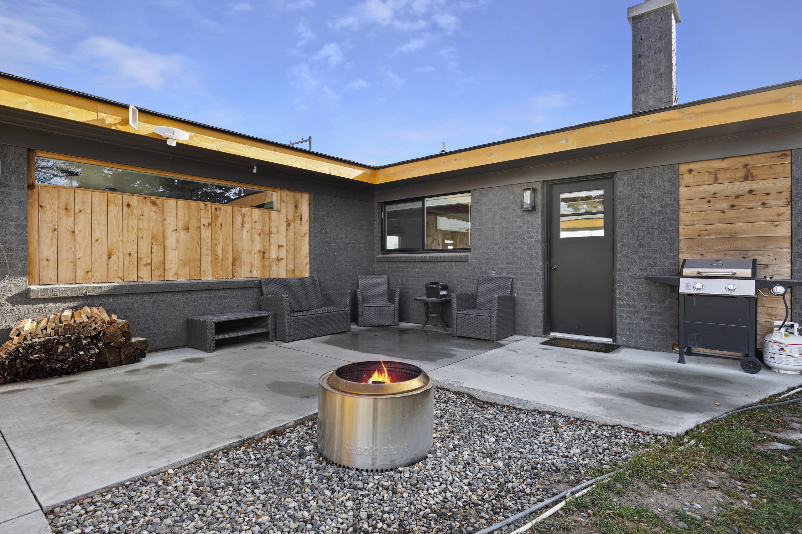 Private back patio — canyon air, fire pit, and quiet acreage