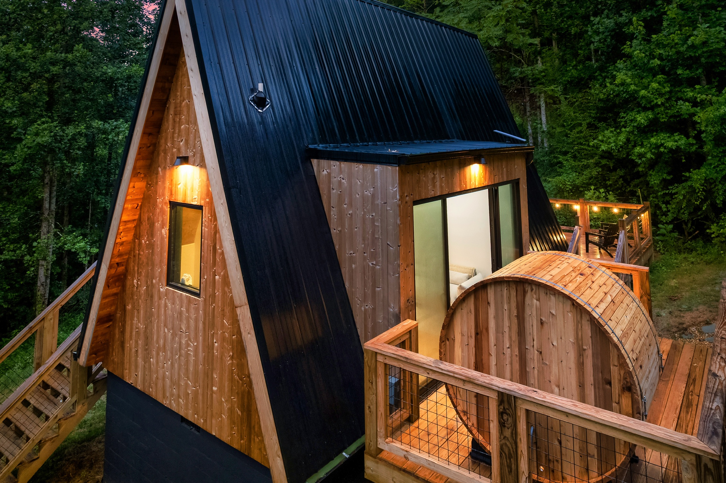 A frame cabin with sauna