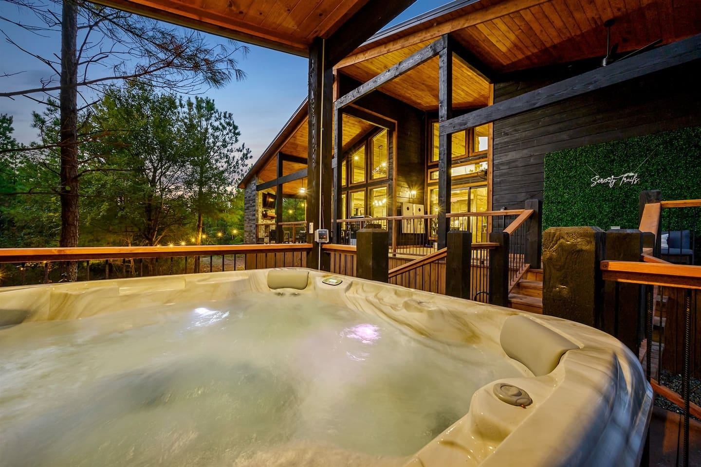 Hot Tub: Relax in style with serene views and bubbling waters under the stars!