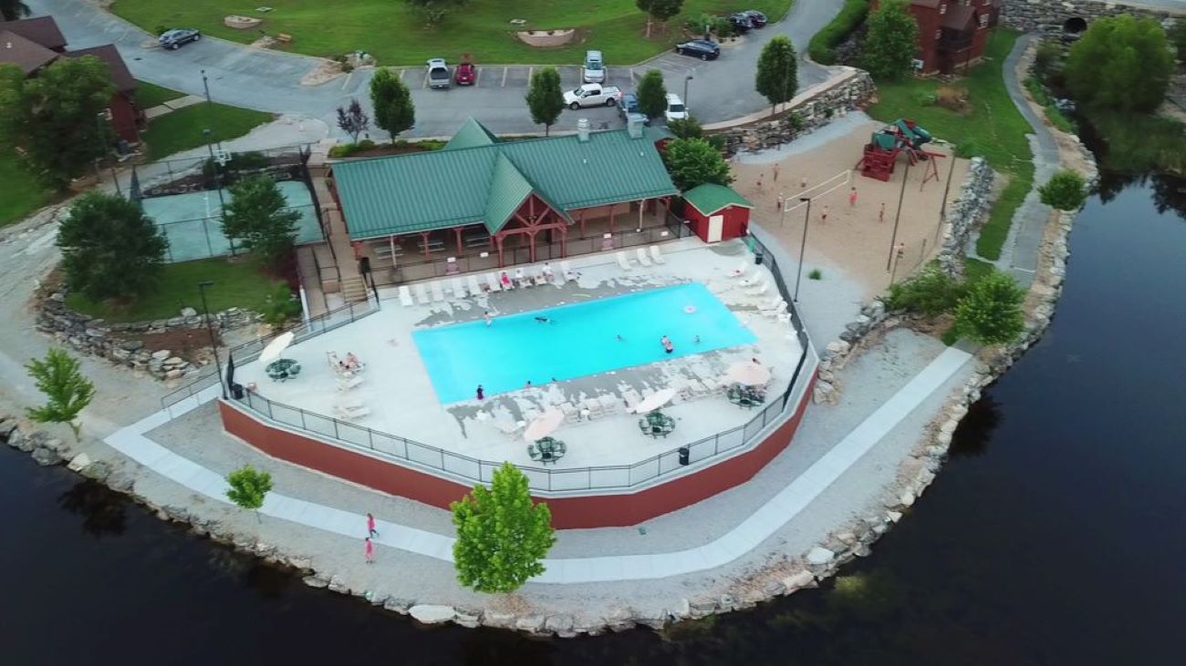 Aerial views of StoneBridge pool and facilities