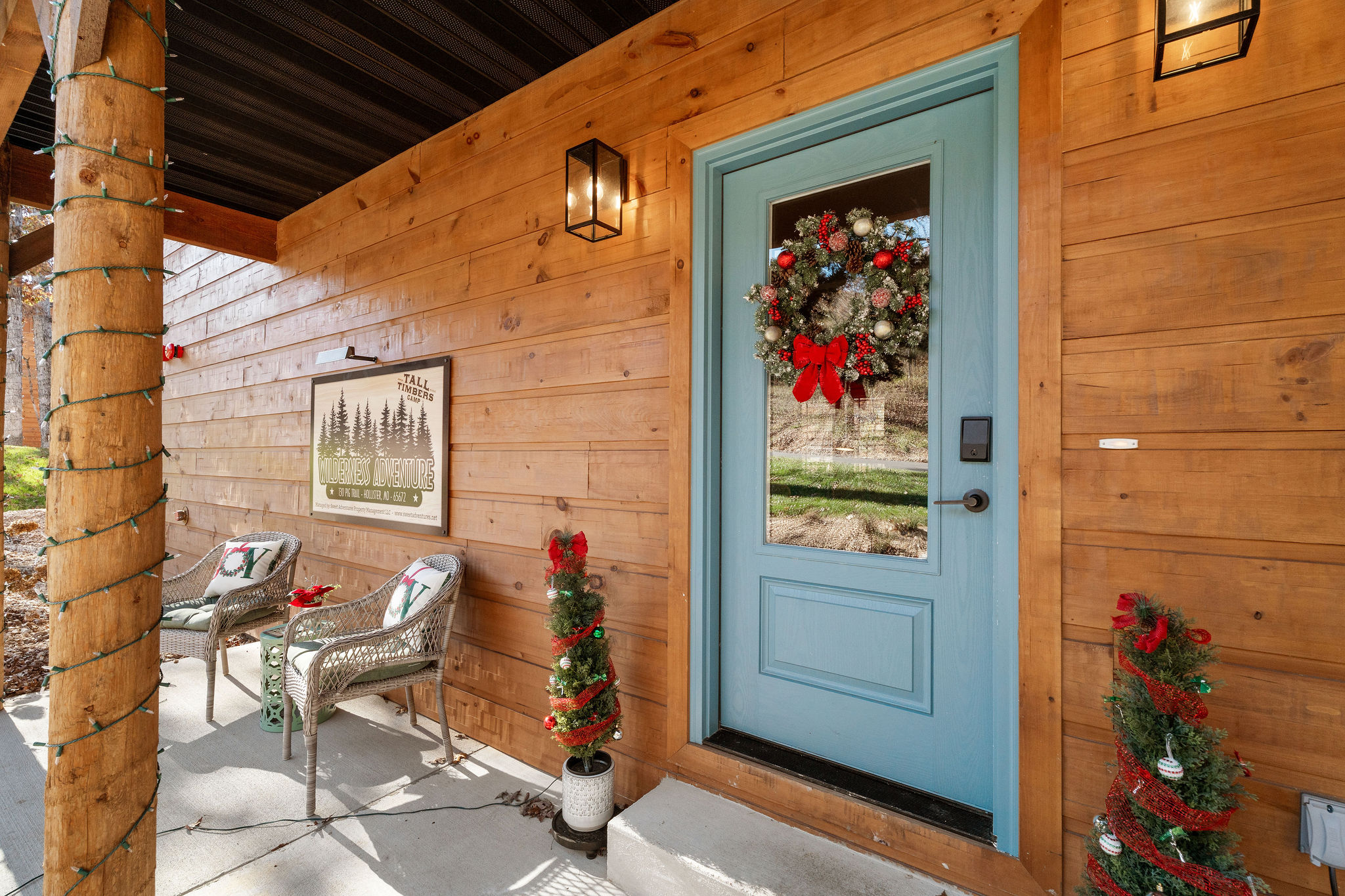 Decorated for Christmas even with outdoor lights!