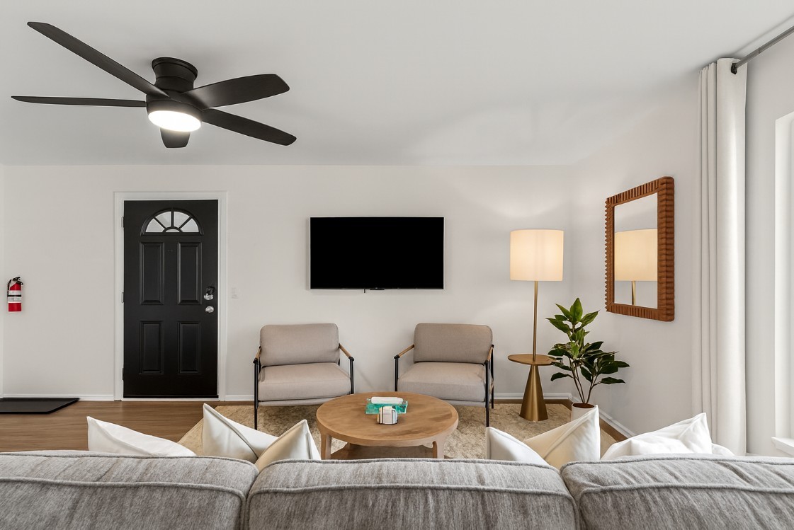 Cozy living space designed with comfort in mind—great for streaming, lounging, or catching up with friends.