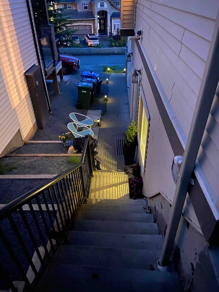 The walkway at night to the suite