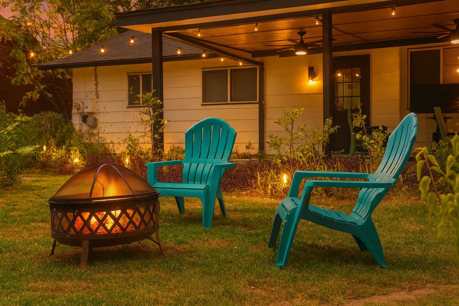 sitting in the yard with with fire pit