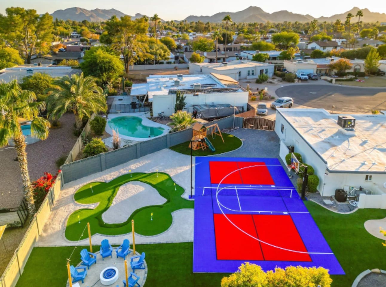 Late afternoon light hits the court just right — the kind of backyard that photographs as well as it plays.