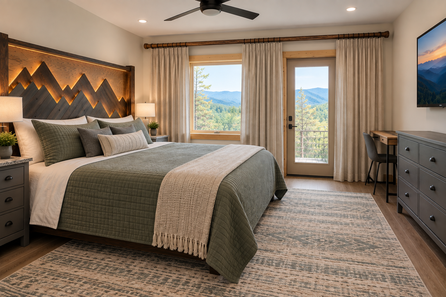 Secondary bedroom rendering. This is AI generated image - we think we will do something very similar.