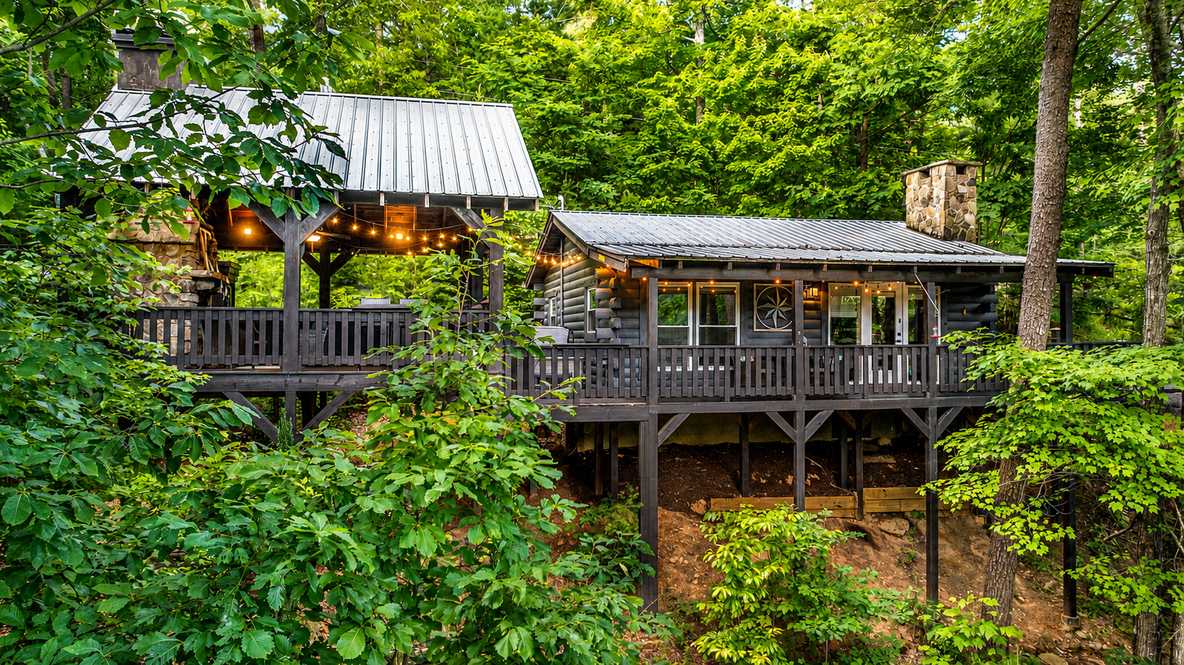 Enjoy the natural beauty of Cherry Log, GA, from the comfort of your covered porch, perfect for outdoor relaxation.