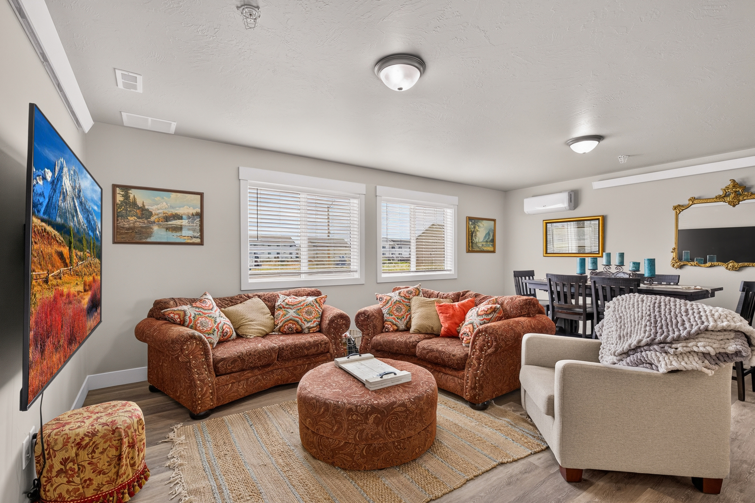 Living room and dining area.