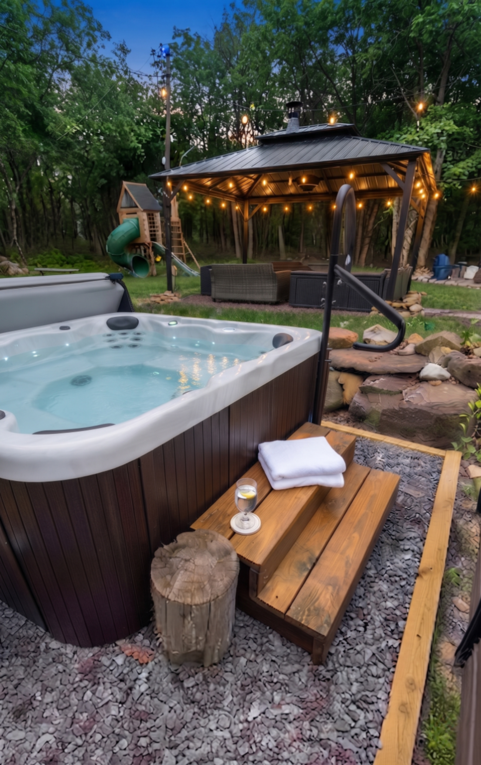 Step on in and let your worries wash away - sit and soak while overlooking nature in your private back yard oasis
