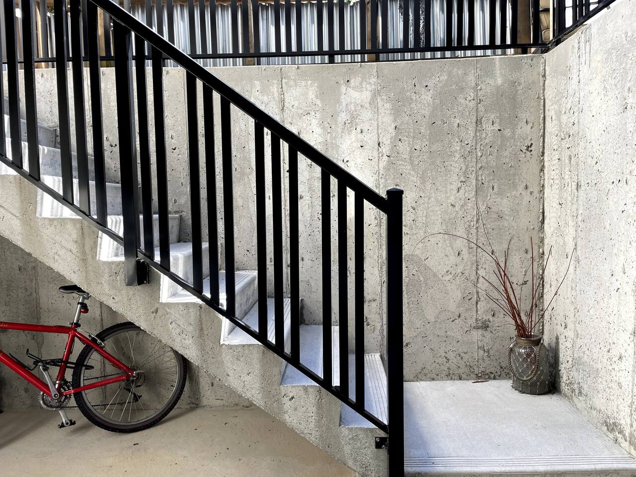 Stairs down into the suite.