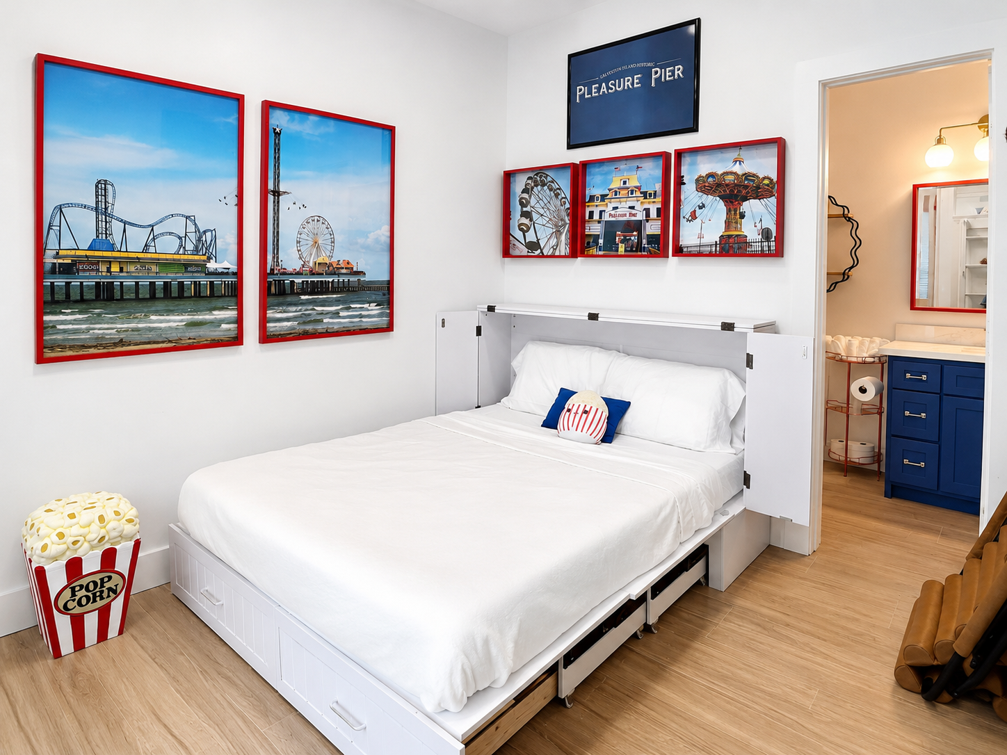 The murphy bed folds out into a comfortable place to sleep. It's an easy bed to set up when you need extra bed space.