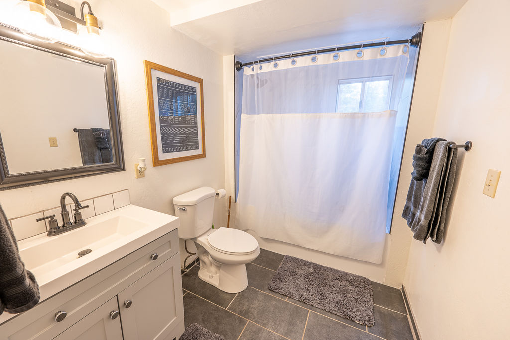 Bathroom #2 with a bath and shower downstairs. 