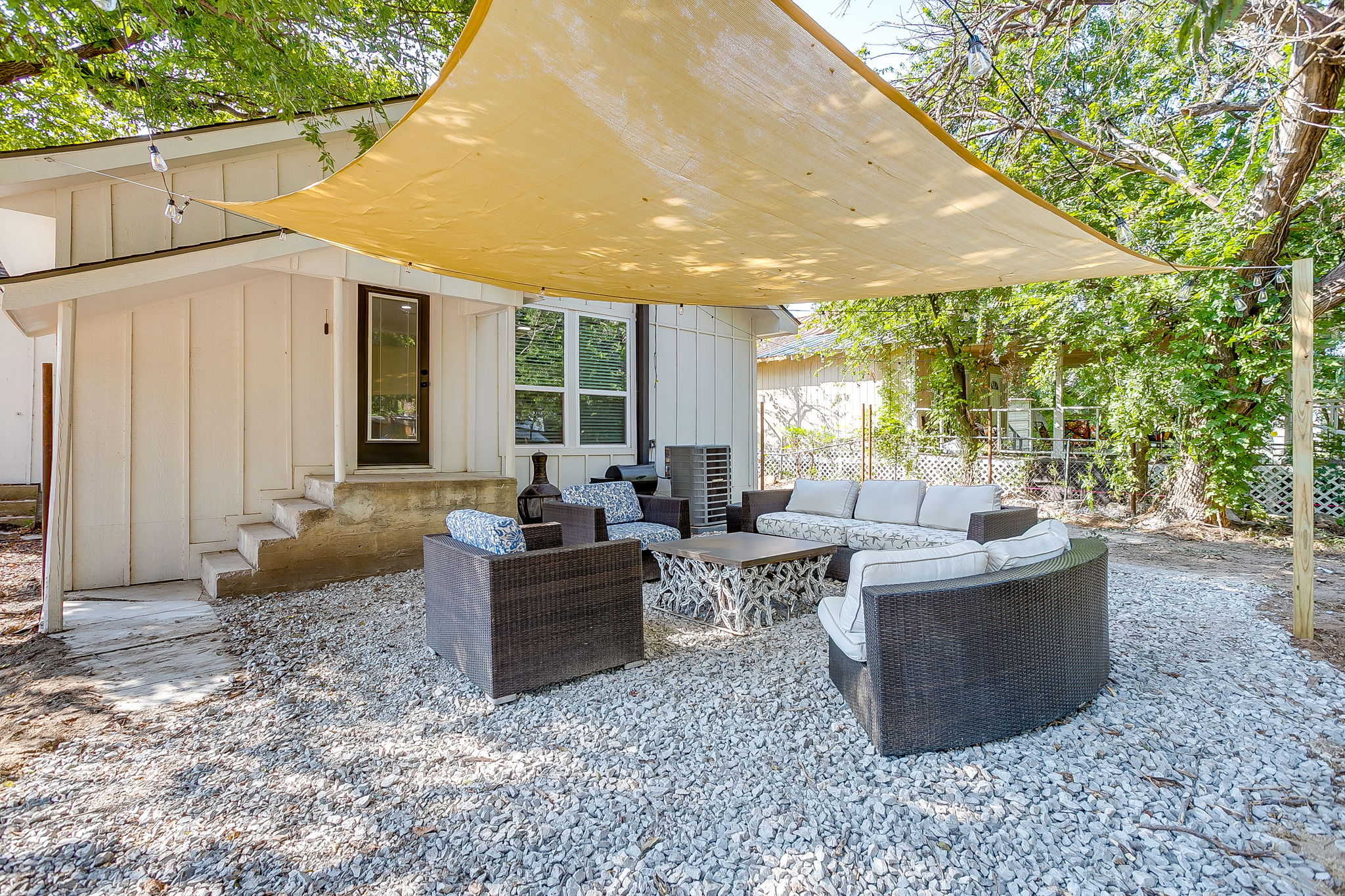 Enjoy evenings around the fire under the canopy — great for relaxing or hanging out.