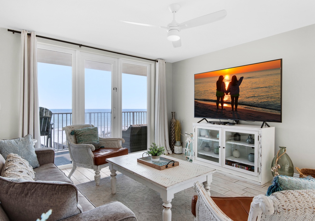 Living area with patio and view