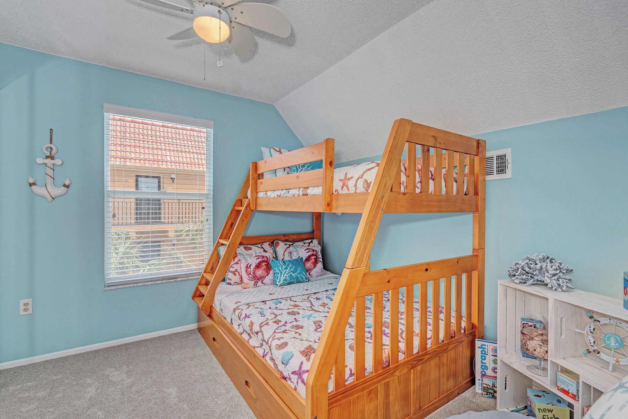 We have toys, games and books for the kiddos as well as a pack n play. This bunk bed has a trundle bed that pulls out for an additional sleeping space! This room can comfortably hold 4 children. 
