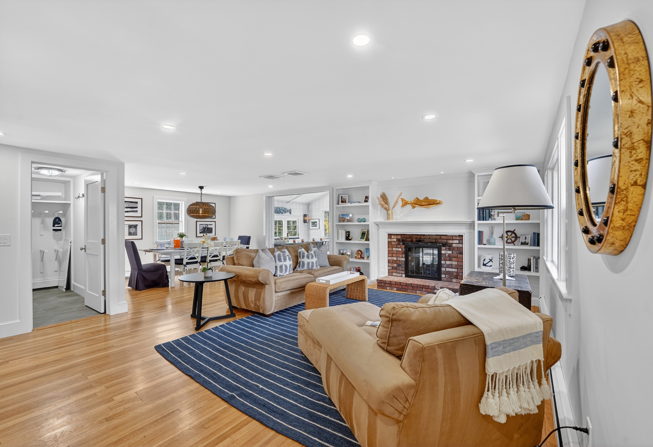 Warmth and comfort greet you in the living room with fireplace.