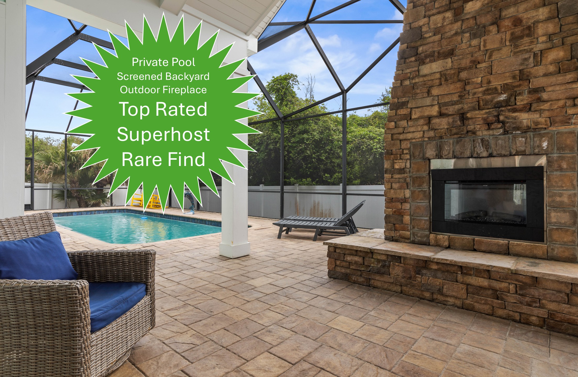 Start the morning with coffee by the outdoor fireplace, spend the afternoon splashing in your private pool, and end the night in the screened lanai making the kind of Florida memories everyone talks about long after checkout.