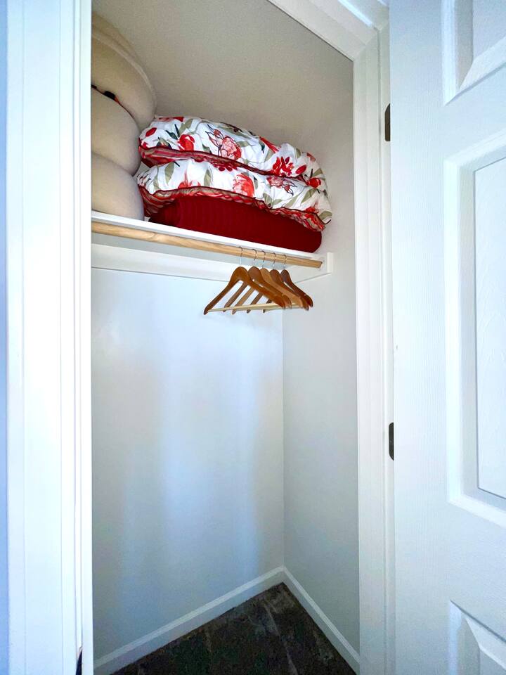Closet space with extra pillows and blankets