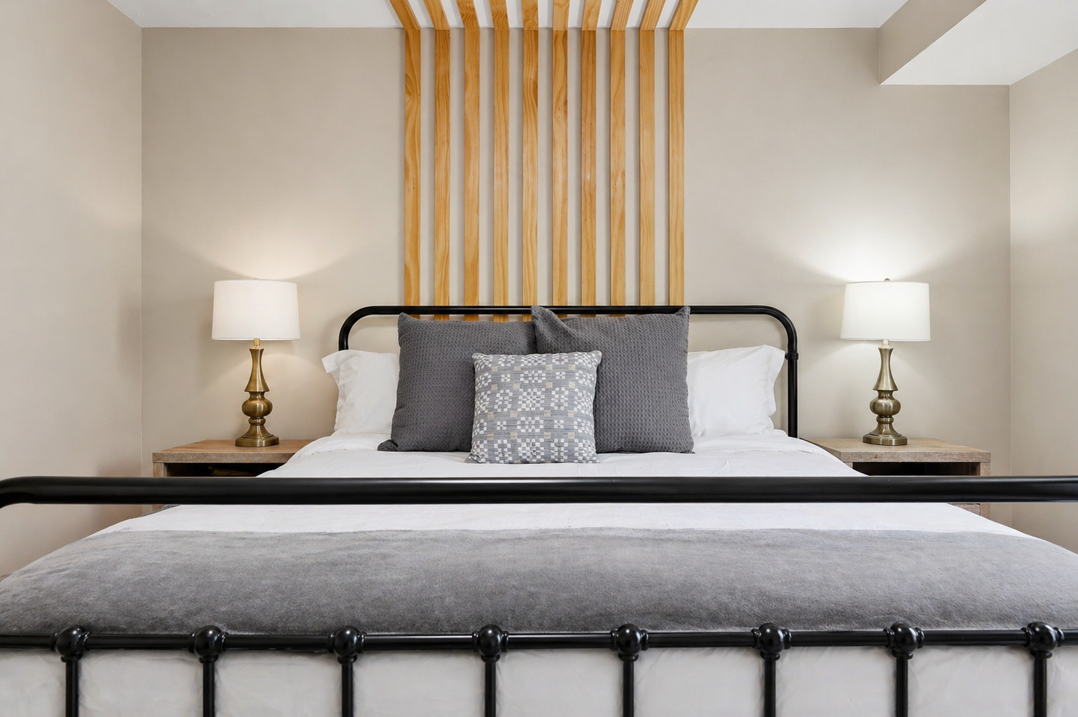 Our home away from home – our bedroom exudes comfort and charm.
