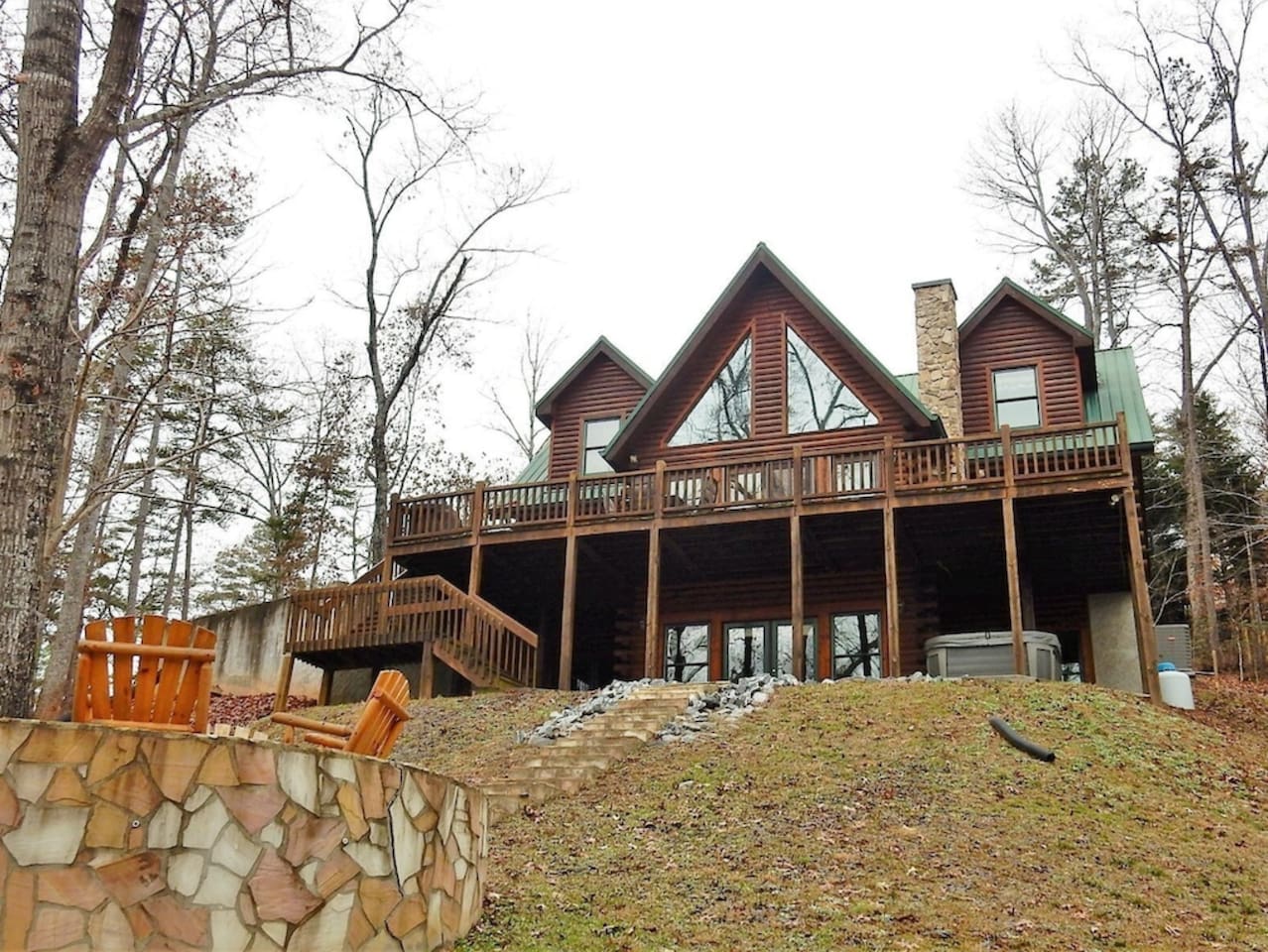Looking up to the cabin