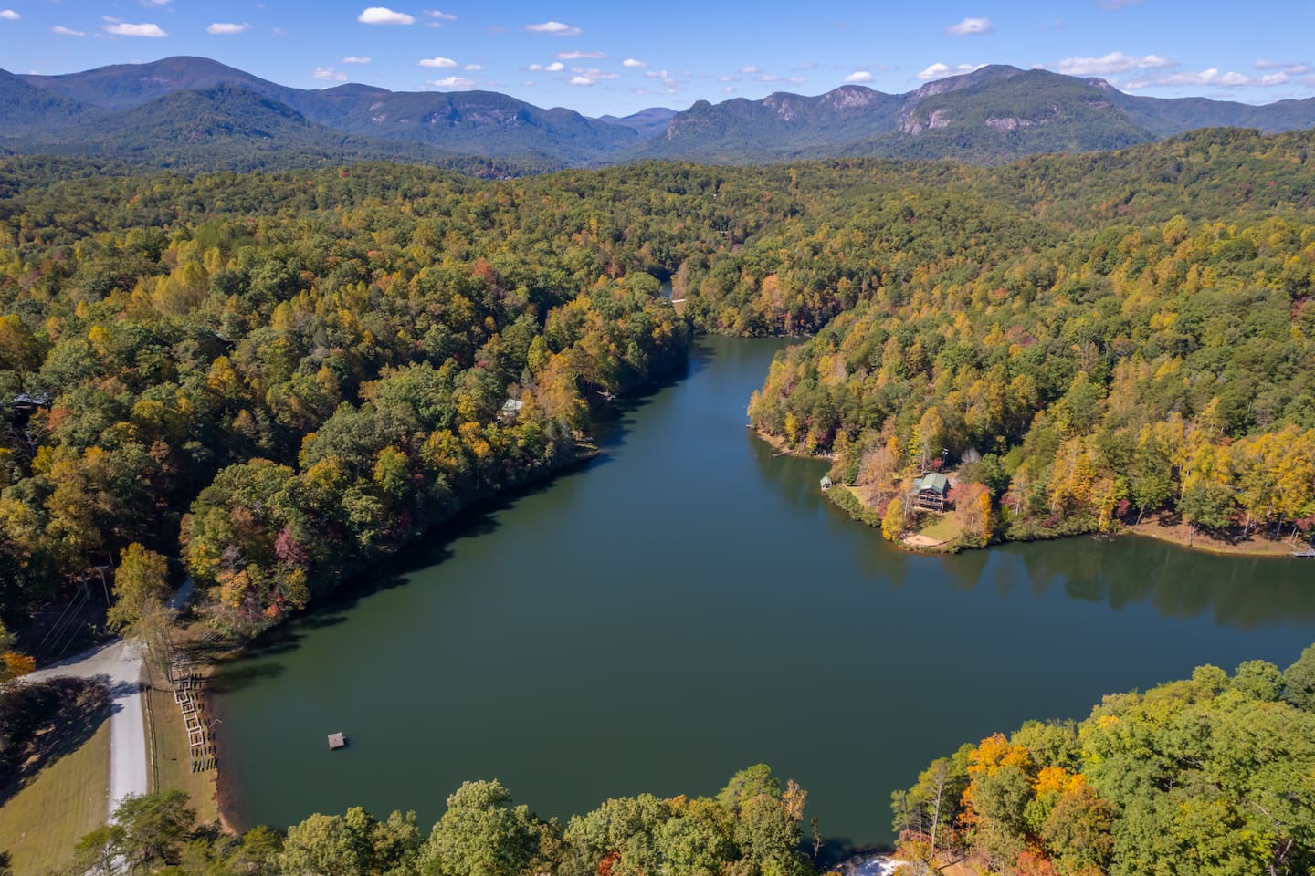 Aerial mountain and lake view