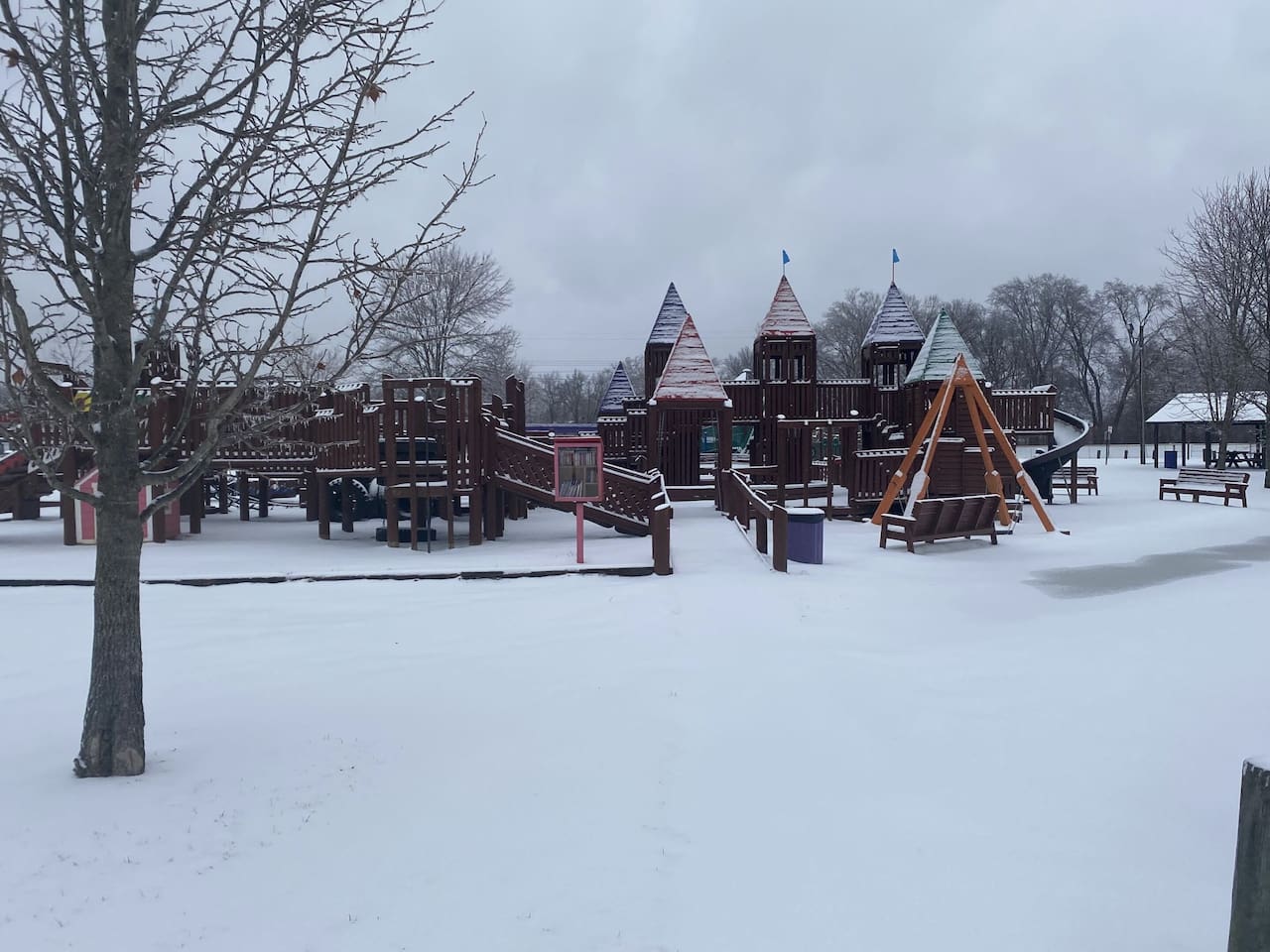 Winter turned the playground into a storybook scene ❄️