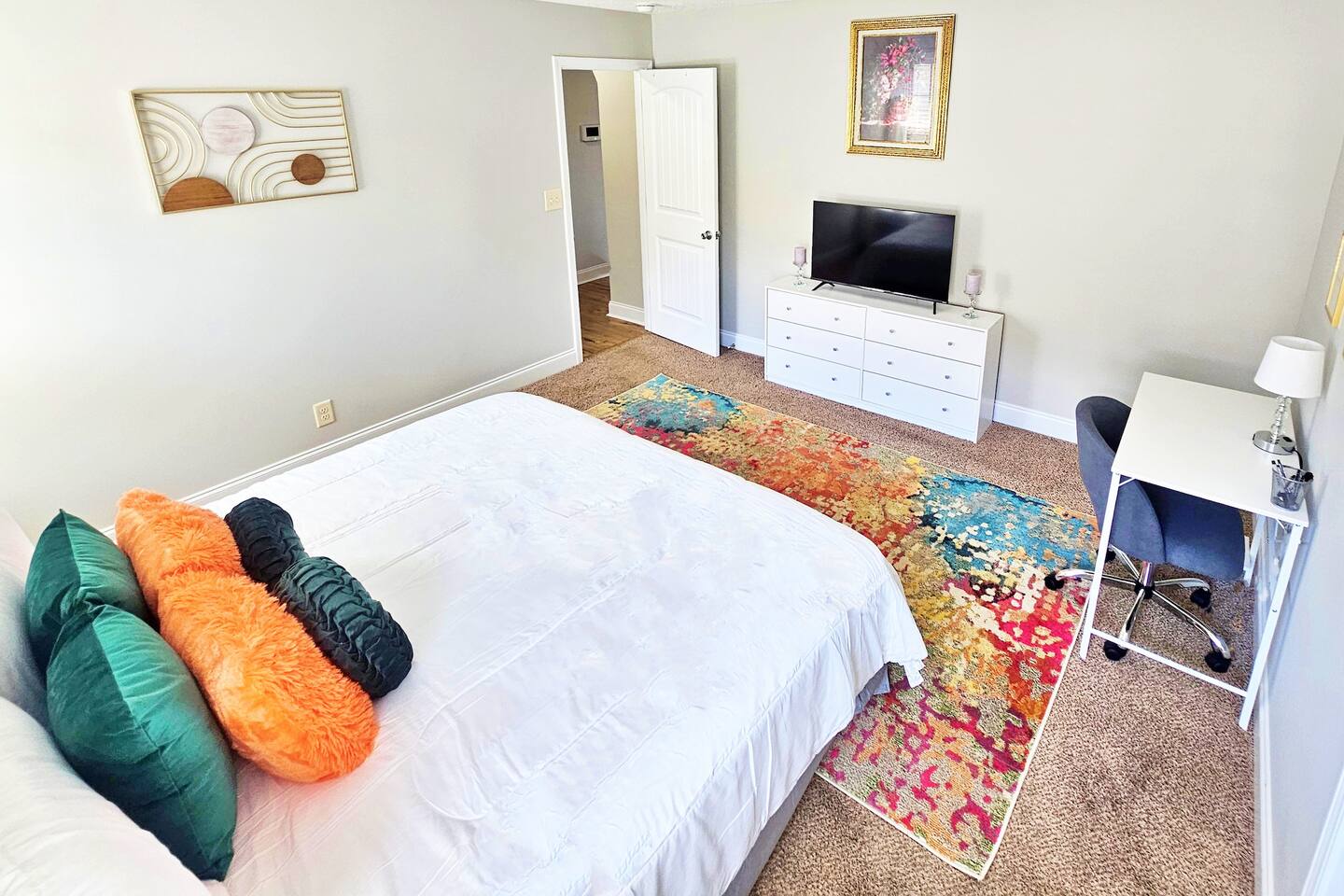 Every room has a full-length mirror on the back of the door and a flat-screen smart TV.