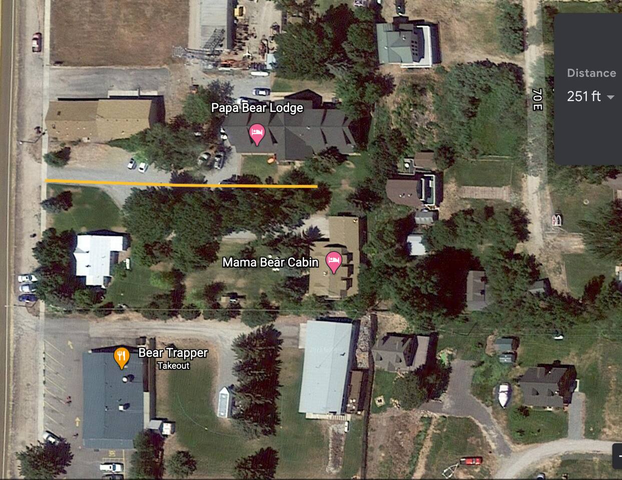 Ariel view showing Mama Bear down lane from Bear Lake Blvd.   LOTS of beautiful,  mature landscaping!