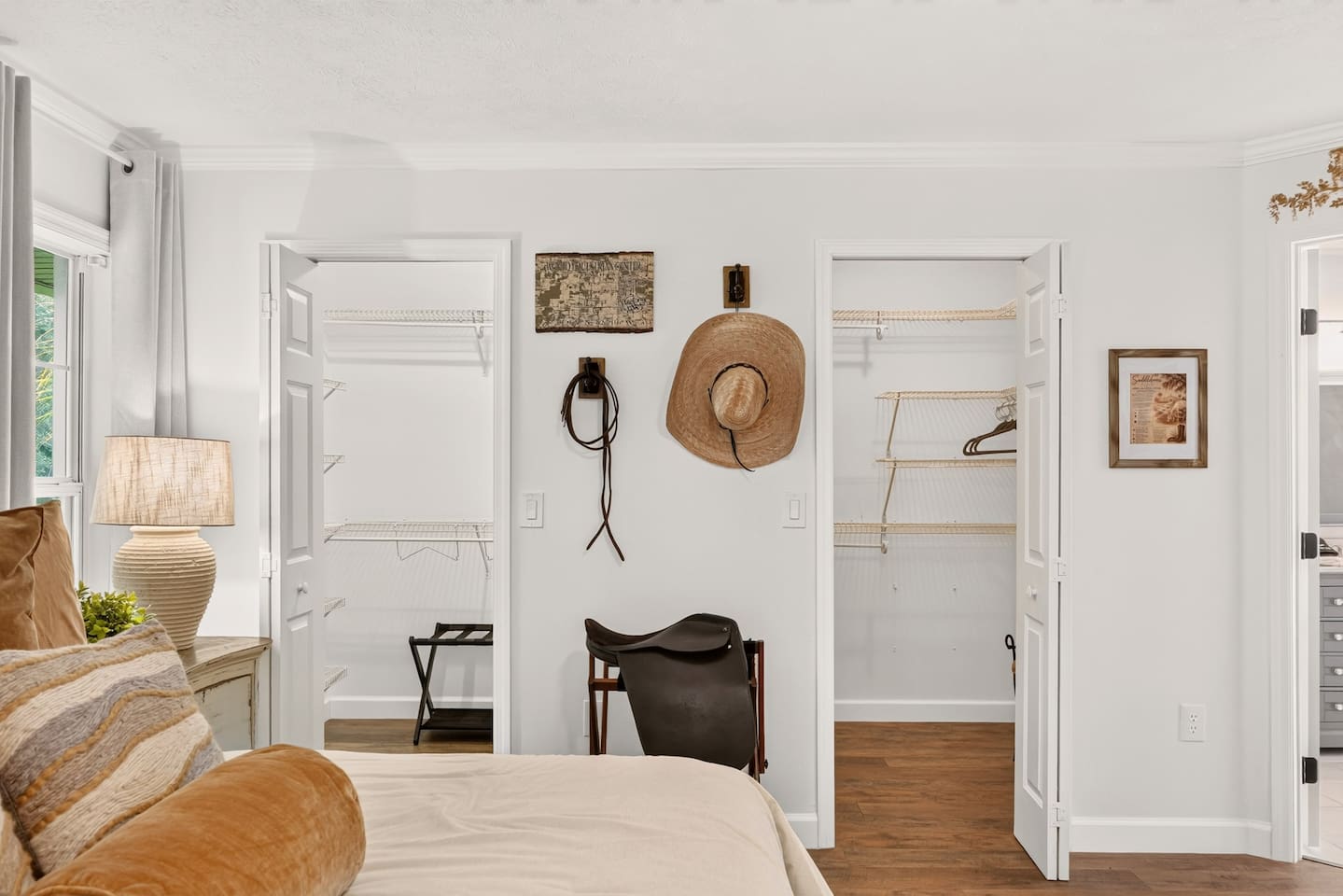 Plenty of storage provided with two walk in closets, luggage racks and a dresser.  Unpack and stay awhile...you will be glad you did!