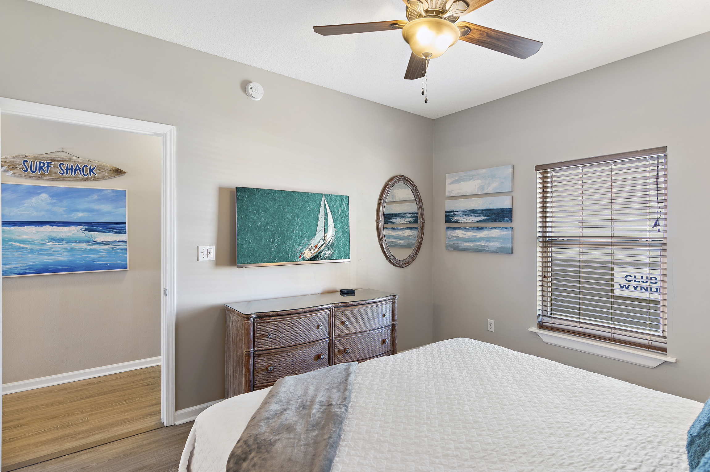 Secondary bedroom has KING bed, SMART TV w/ cable, private bathroom, and closet