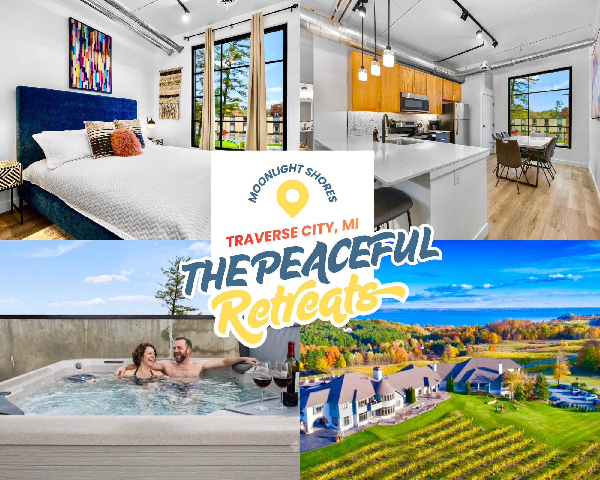 Stay close to everything, from wineries to the vibrant energy of Front Street then retreat to your brand-new condo, where two king bedrooms and rooftop hot tubs await.
