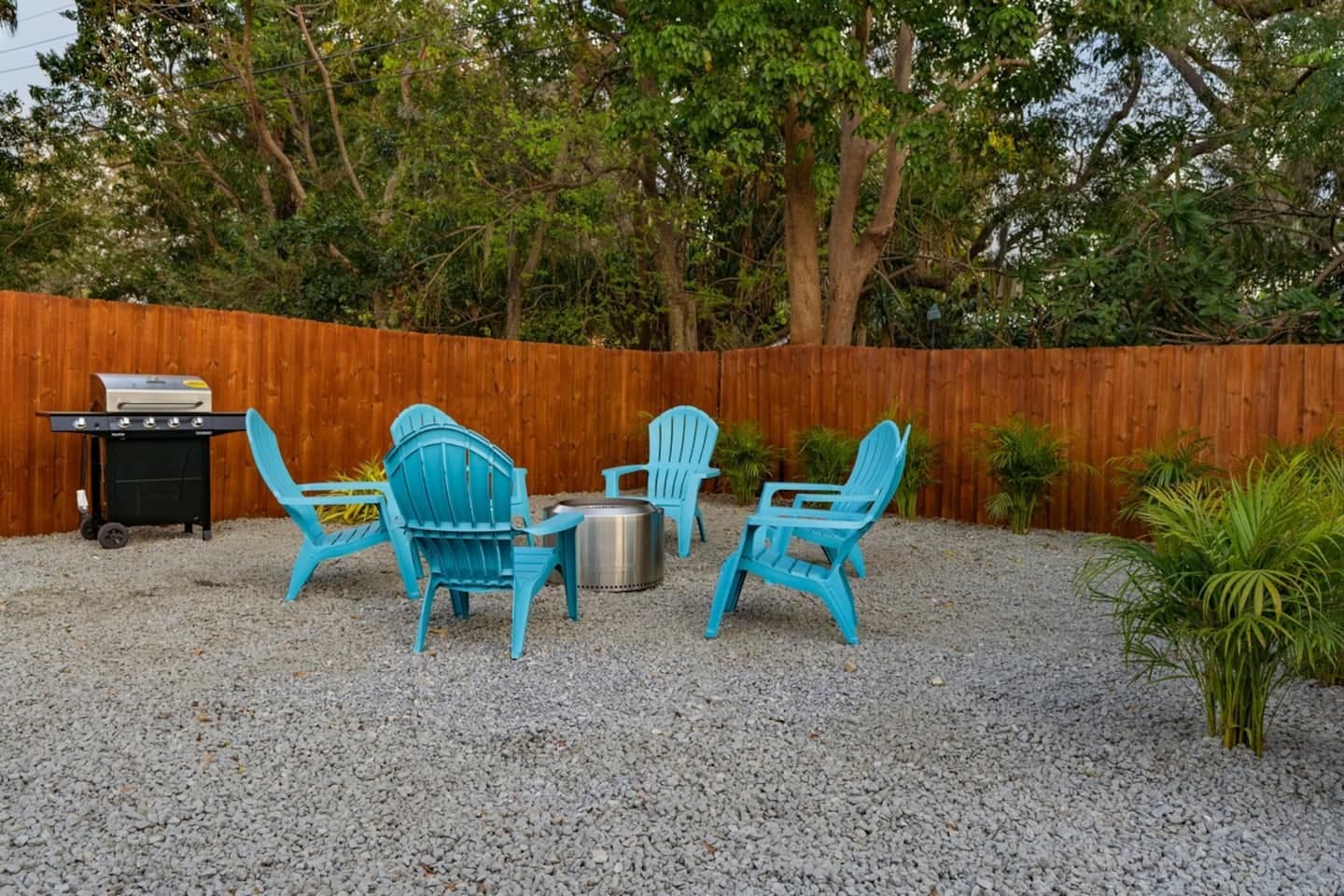 Hangout at the smokeless firepit. This part of the yard is in the shade most of the day. 
