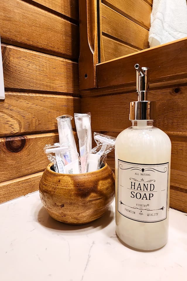 Forgot your toothbrush or razor? We’ve got you covered. Complimentary personal care items and all-natural hand soap await you at the vanity for a worry-free stay.