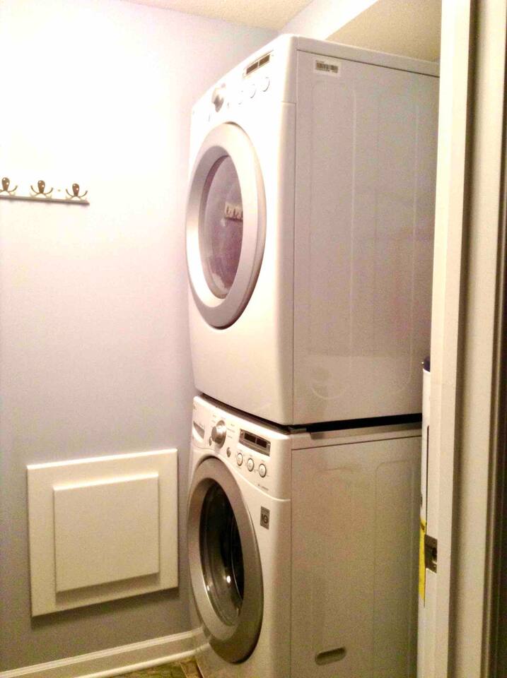 Hang up your swimsuits or delicates on numerous hooks located throughout the space. Washer and dryer included in rental. 