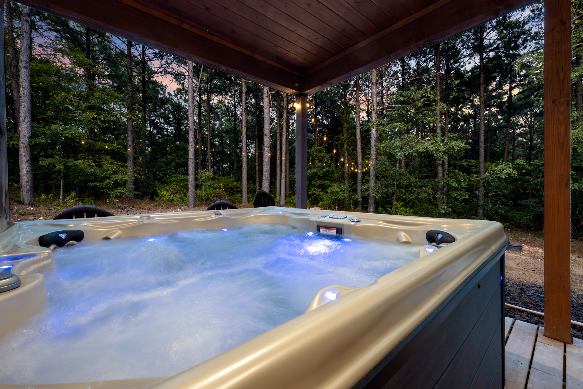 Private outdoor hot tub ideal for soaking, relaxing, and enjoying peaceful evenings under the stars.