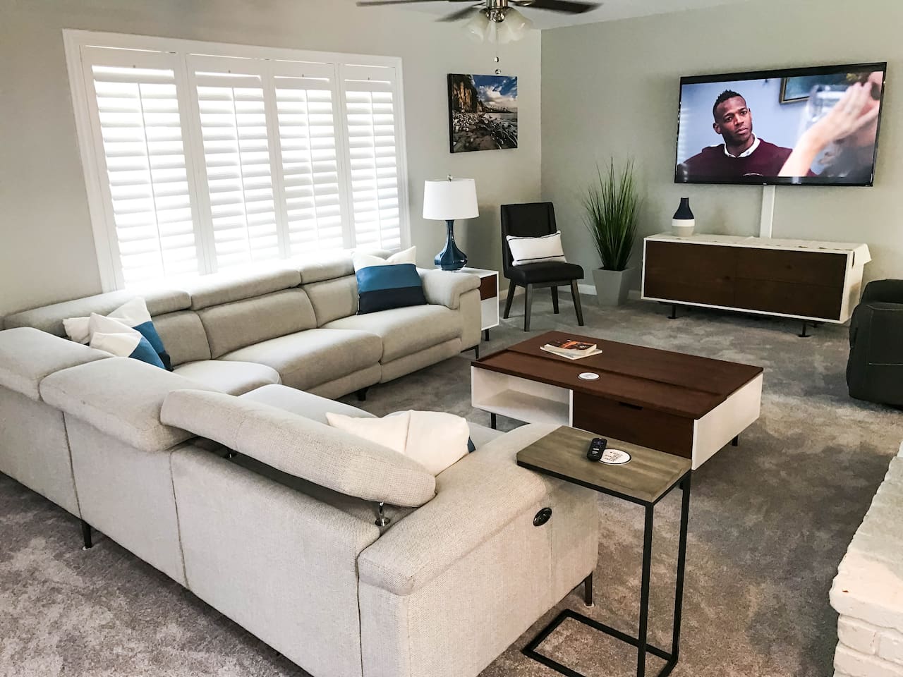 Comfortable seating and streaming Netflix, Amazon Prime, and Hulu Sports/Live TV