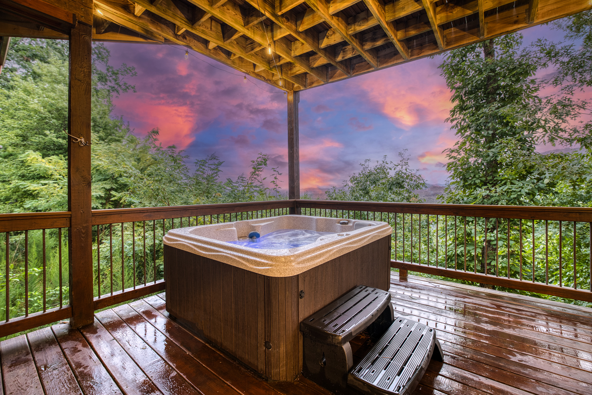 Hot tub on lower deck with amazing views