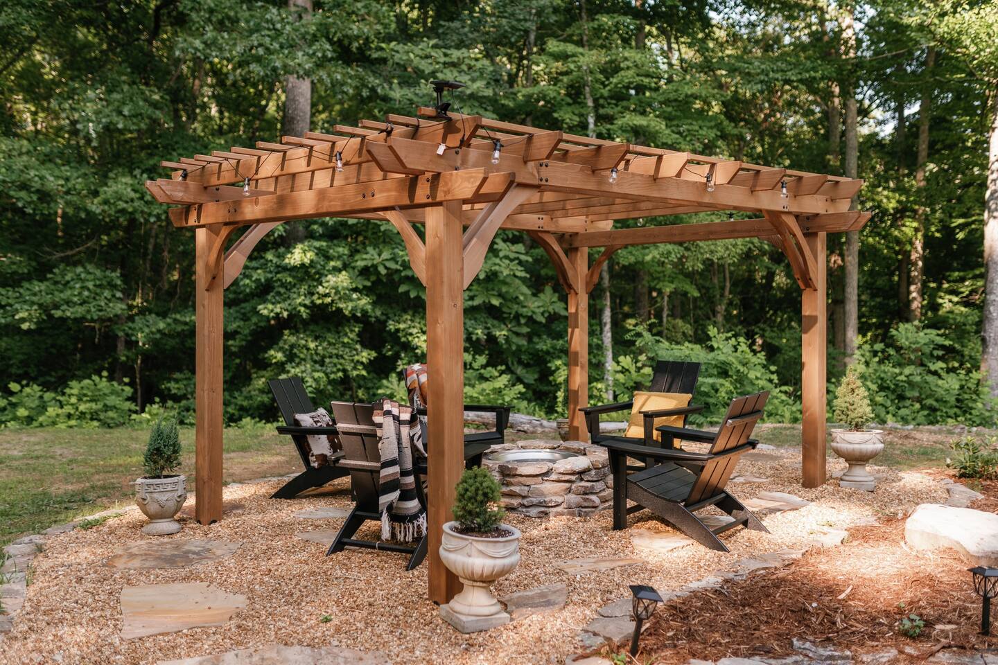 Pergola with Solo stove smokeless firepit. S'mores time!