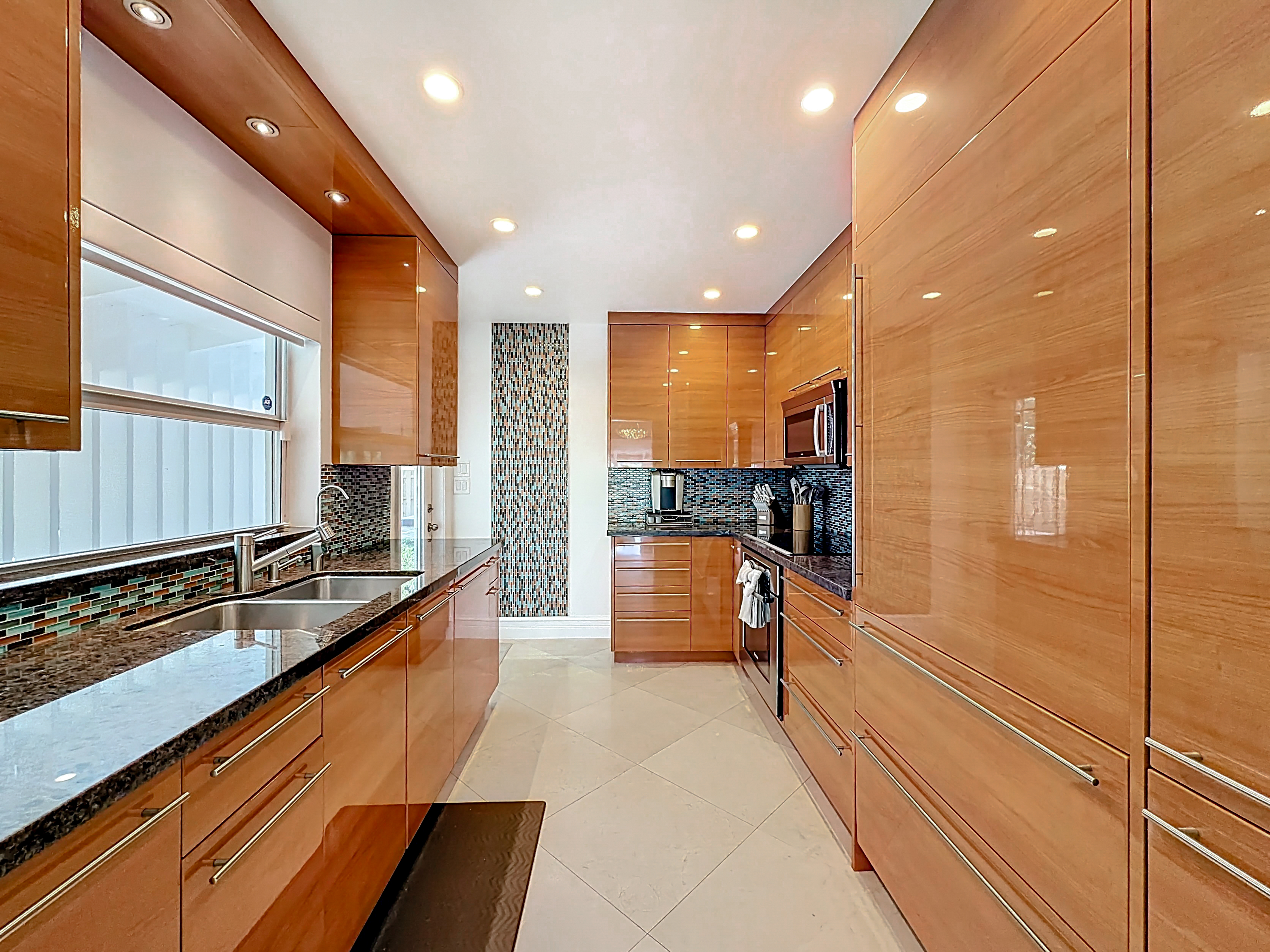 Art deco kitchen with high end appliances. 