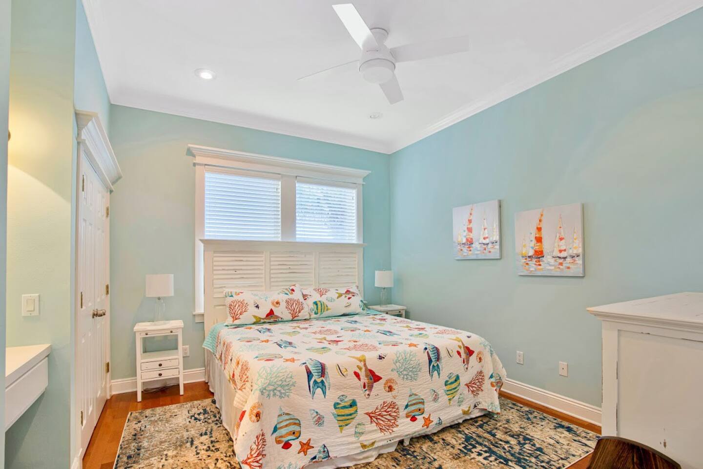 Another view of that same bedroom with king size bed and full bathroom just outside the door.