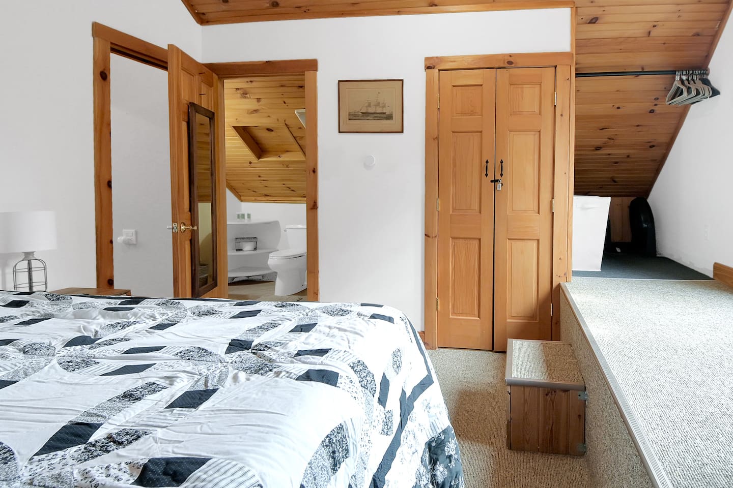 The Main bedroom on the home offers a full bathroom and a private deck!