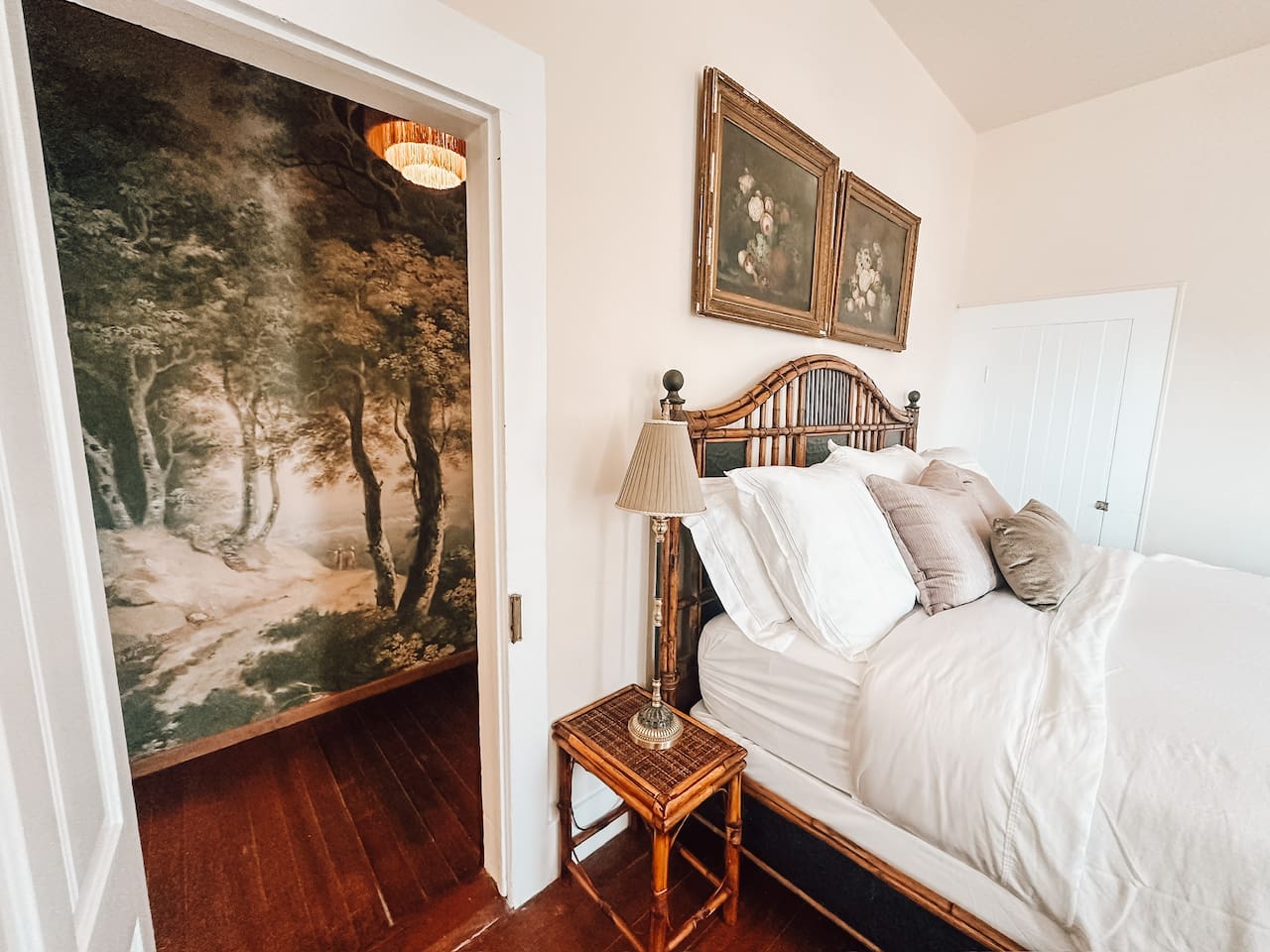 The Boudoire de Bouge's fabulous dressing room—wrapped in a woodland mural and thoughtfully placed between the bed and en suite bath. Getting ready here, and walking to Plenty or Bob's is a lovely way to begin the day.
