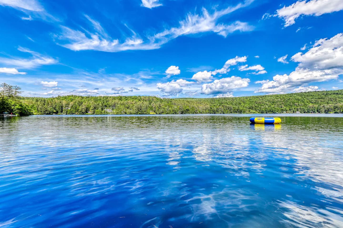 Cool off in crystal-clear waters with floating platforms perfect for a splash or sunbathing.