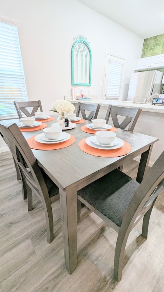 Dedicated dining table with available high chair. 