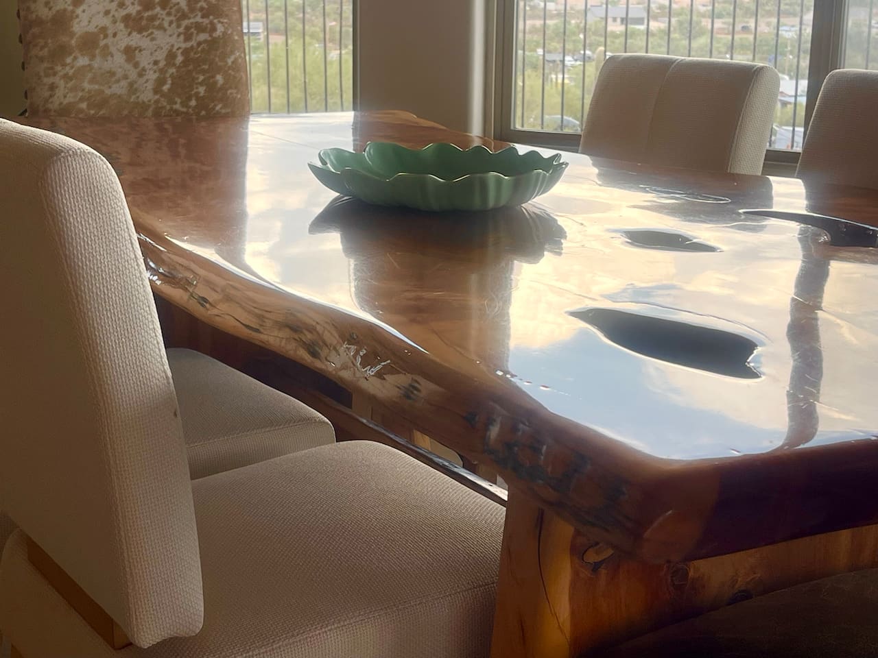 A handcrafted dining table sets the scene for easy meals together.
