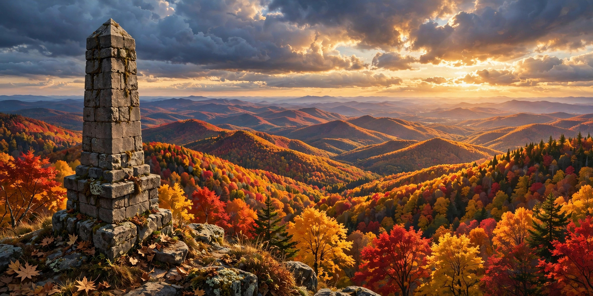 Autumn view from High Point monument across three states in fall color