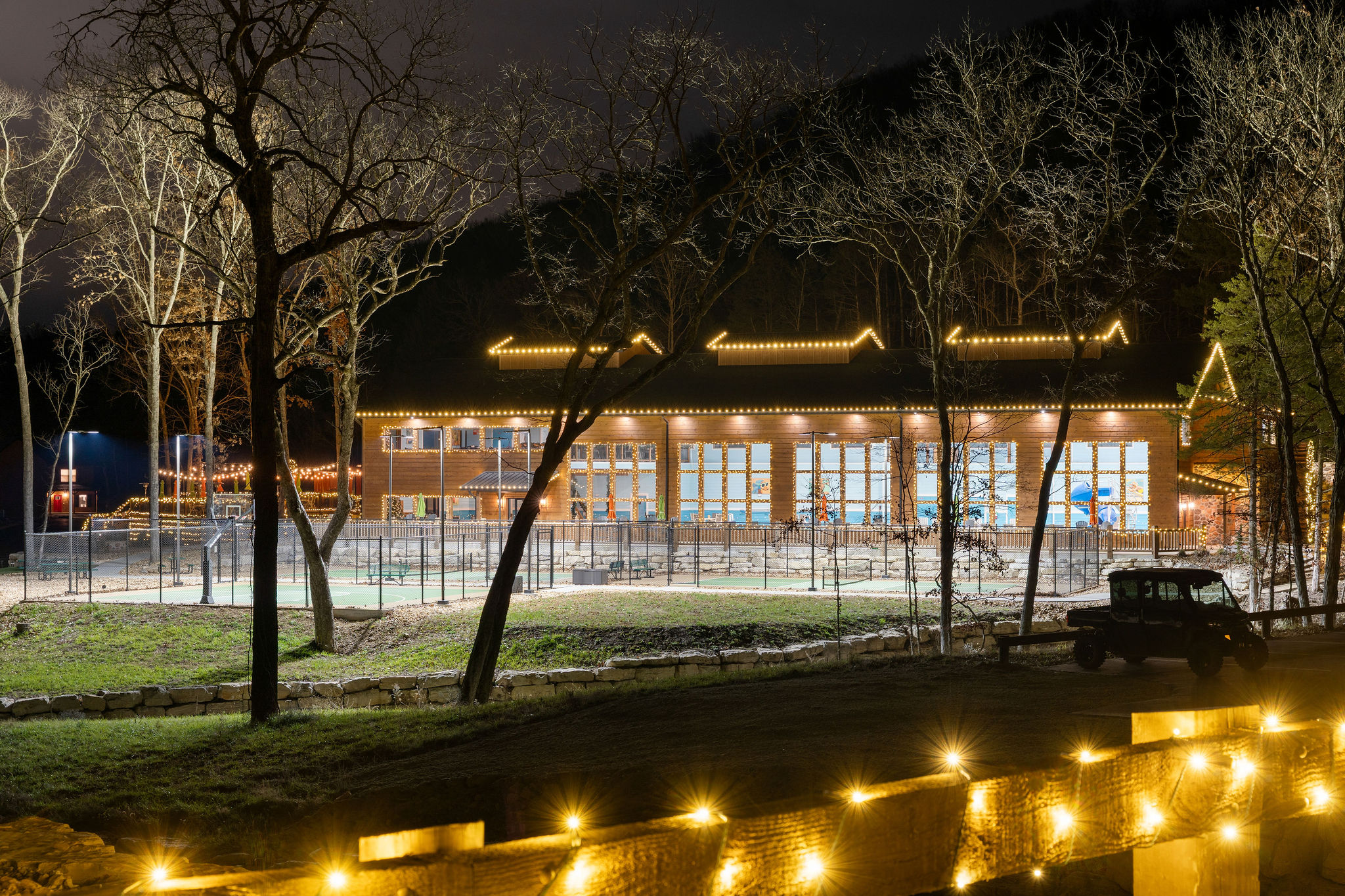 Evening views surrounded by soft lighting and nature.